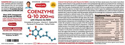 ProCaps Coenzyme Q-10 200 mg with Vitamin D3 1000 source label used in the packaging illustration