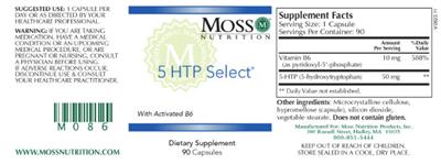 Moss Nutrition 5-HTP Select source label used in the packaging illustration