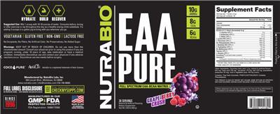 NutraBio EAA Pure Grape Berry Crush source label used in the packaging illustration