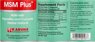 Karuna MSM Plus source label used in the packaging illustration