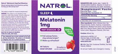 Natrol Melatonin 1 mg Fast Dissolve Strawberry source label used in the packaging illustration
