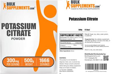 BulkSupplements.com Potassium Citrate Powder 300 mg product packaging
