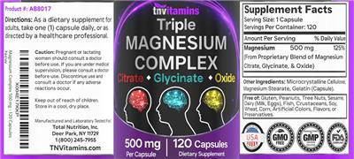 tnvitamins Triple Magnesium Complex 500 mg source label used in the packaging illustration