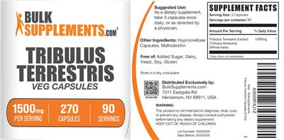 BulkSupplements.com Tribulus terrestris 1500 mg Veg Capsules product packaging