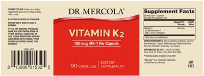 Dr. Mercola Vitamin K2 180 mcg source label used in the packaging illustration