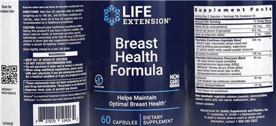 Life Extension Breast Health Formula source label used in the packaging illustration