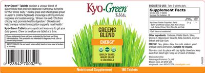 Kyo-Green Kyo-Green Greens Blend Tablets source label used in the packaging illustration
