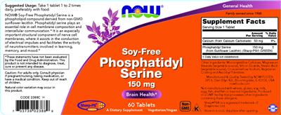 NOW Soy-Free Phosphatidyl Serine 150 mg source label used in the packaging illustration