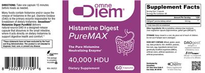 OmneDiem Histamine Digest PureMAX 40000 HDU source label used in the packaging illustration