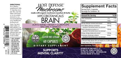 Host Defense Mushrooms MycoBotanicals Brain source label used in the packaging illustration