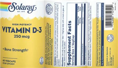 Solaray High Potency Vitamin D-3 250 mcg product packaging
