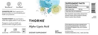 Thorne Alpha-Lipoic Acid source label used in the packaging illustration