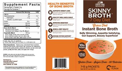 Country Farms Skinny Broth Beef Flavor source label used in the packaging illustration