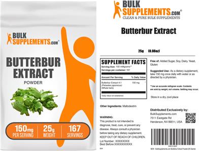 BulkSupplements.com Butterbur Extract Powder 150 mg product packaging