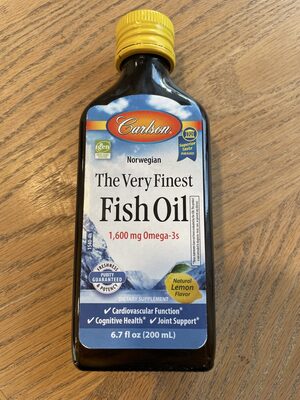 Carlson The Very Finest Fish Oil 1600 mg Natural Lemon Flavor source label used in the packaging illustration