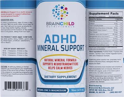 Brainchild Nutritionals ADHD Mineral Support source label used in the packaging illustration