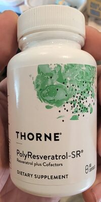 Thorne PolyResveratrol-SR source label used in the packaging illustration