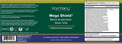 Harmony Nutraceuticals Mega Shield source label used in the packaging illustration