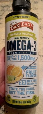 Barlean's Seriously Delicious Omega-3 Citrus Sorbet source label used in the packaging illustration