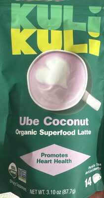 Kuli Kuli Organic Superfood Latte Ube Coconut source label used in the packaging illustration