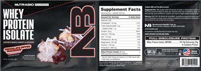 NutraBio Performance Whey Protein Isolate Chocolate Dipped Macaroon source label used in the packaging illustration