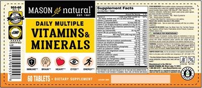 Mason Natural Daily Multiple Vitamins with Minerals source label used in the packaging illustration