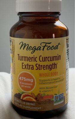 MegaFood Turmeric Curcumin Extra Strength Whole Body source label used in the packaging illustration