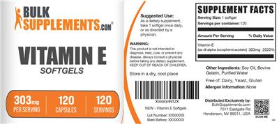 BulkSupplements.com Vitamin E Softgels 303 mg product packaging
