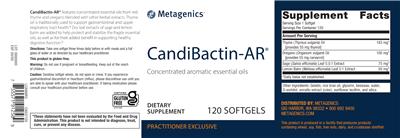 Metagenics CandiBactin-AR source label used in the packaging illustration