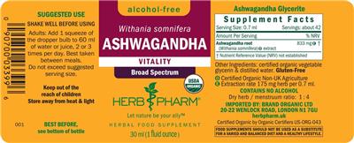 Herb Pharm Ashwagandha Alcohol-Free source label used in the packaging illustration