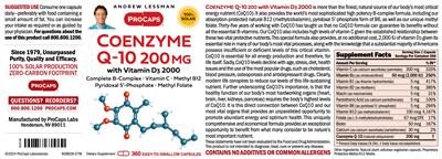ProCaps Coenzyme Q-10 200 mg with Vitamin D3 2000 source label used in the packaging illustration