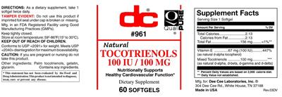 DC Tocotrienols 100 IU / 100 mg source label used in the packaging illustration