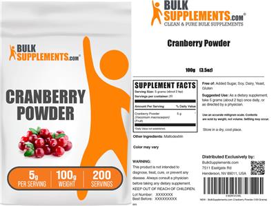 BulkSupplements.com Cranberry Powder 5 g product packaging