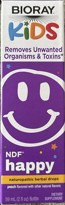 Bioray Kids NDF Happy Peach source label used in the packaging illustration