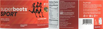 Human N Superbeets Sport Wild Cherry Flavor source label used in the packaging illustration