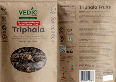Vedic Herbs Triphala source label used in the packaging illustration