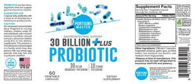 Portions Master 30 Billion Plus Probiotic product packaging