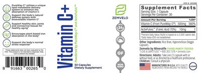 Zemvelo Vitamin C+ source label used in the packaging illustration