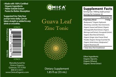 Omica Organics Guava Leaf Zinc Tonic source label used in the packaging illustration