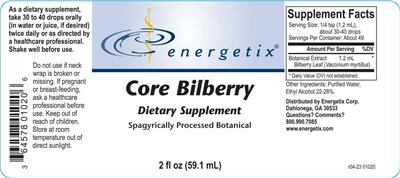 Energetix Core Bilberry source label used in the packaging illustration