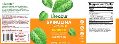 Lifeable Spirulina + Vitamin C 200 mg Natural Mint Flavor source label used in the packaging illustration