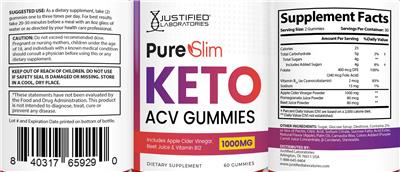 Justified Laboratories Pure Slim Keto ACV Gummies source label used in the packaging illustration