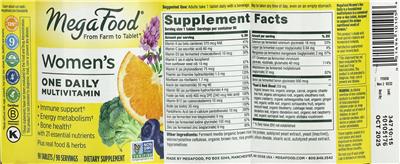MegaFood Women's One Daily Multivitamin source label used in the packaging illustration