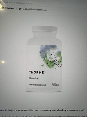 Thorne Theanine source label used in the packaging illustration