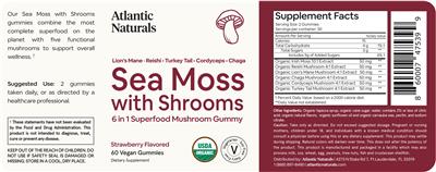 Atlantic Naturals Sea Moss with Shrooms Strawberry Flavored source label used in the packaging illustration