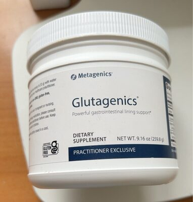 Metagenics Glutagenics source label used in the packaging illustration