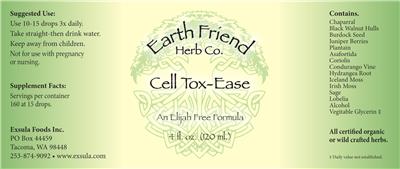 Earth Friend Herb Co. Cell-Tox Ease source label used in the packaging illustration