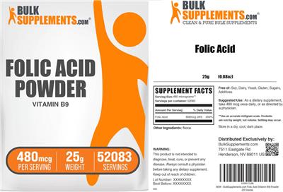 BulkSupplements.com Folic Acid product packaging