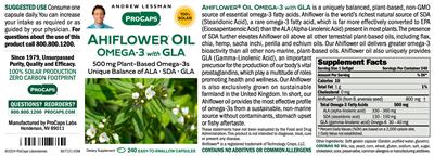 ProCaps Laboratories Ahiflower Oil Omega-3 with GLA source label used in the packaging illustration