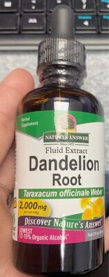 Nature's Answer Dandelion Root 2000 mg source label used in the packaging illustration